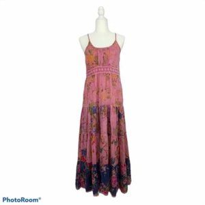 NWT 100% Cotton Boho Floral Ruffle Tiered Lined Maxi Dress Medium